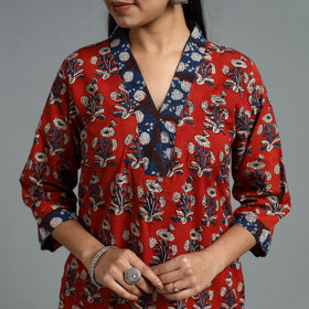 Buy Red Block Printed Cotton Straight Bagru Kurta
