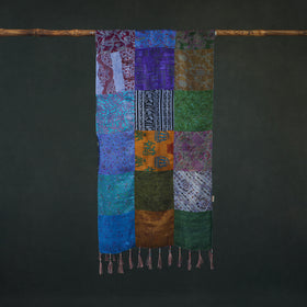 Pure Silk Reversible Patchwork Stole with Tassels 39