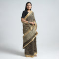 Black Original Pedana Kalamkari Block Print Chanderi Silk Saree
