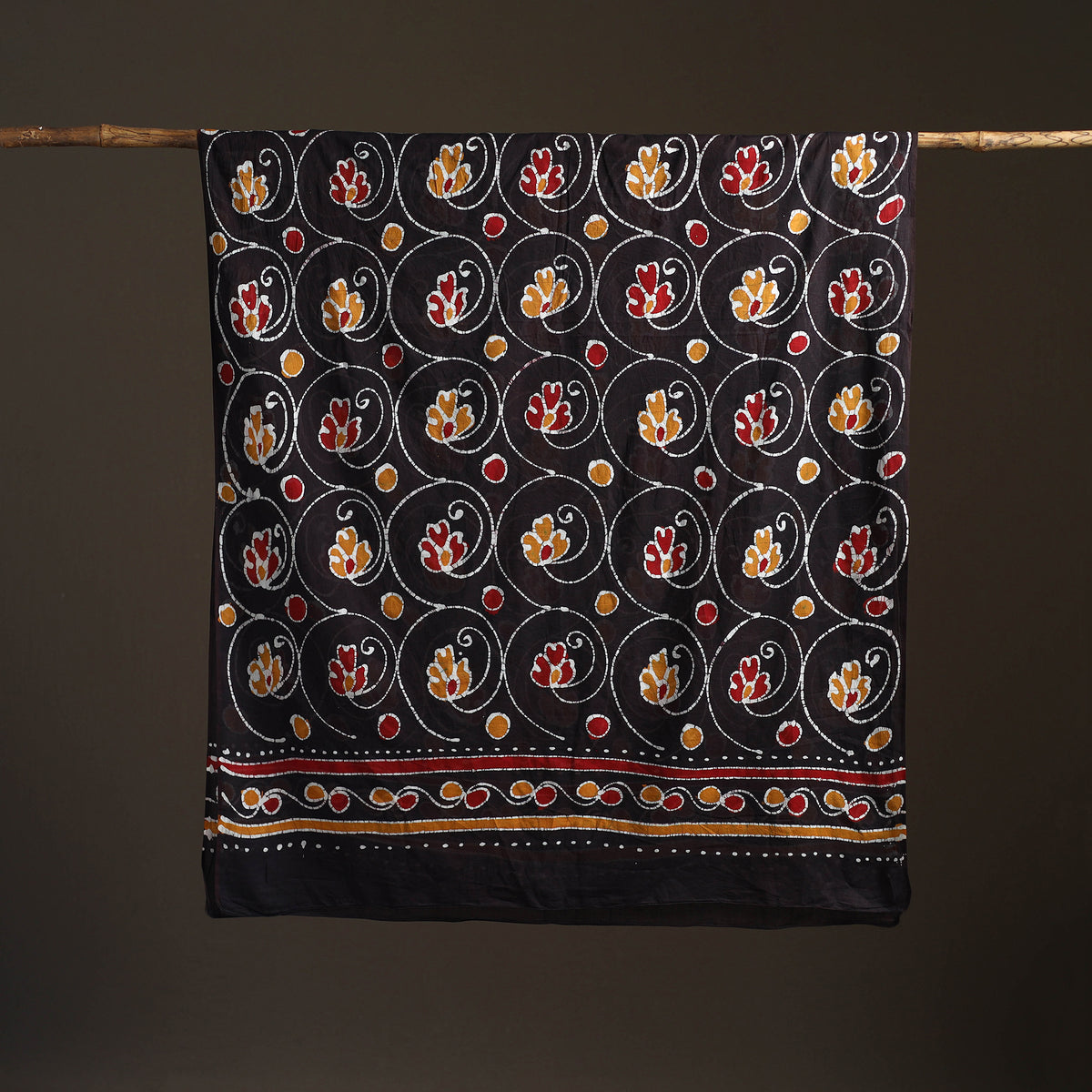 Brown - hand batik print cotton dupatta 39 - handcrafted