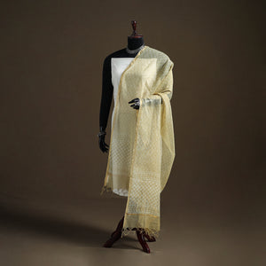 Yellow - Pipad Hand Block Print Natural Dyed Kota Doria Cotton Dupatta 25
