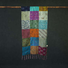 Pure Silk Reversible Patchwork Stole with Tassels 38