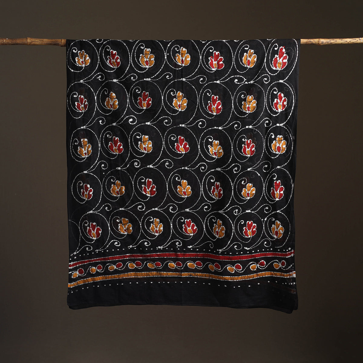 Brown - hand batik print cotton dupatta 43 - handcrafted
