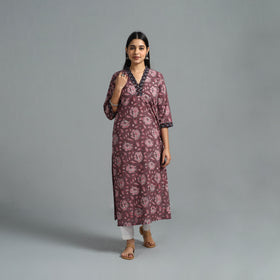 Buy Purple Block Printed Cotton Straight Bagru Kurta for Women