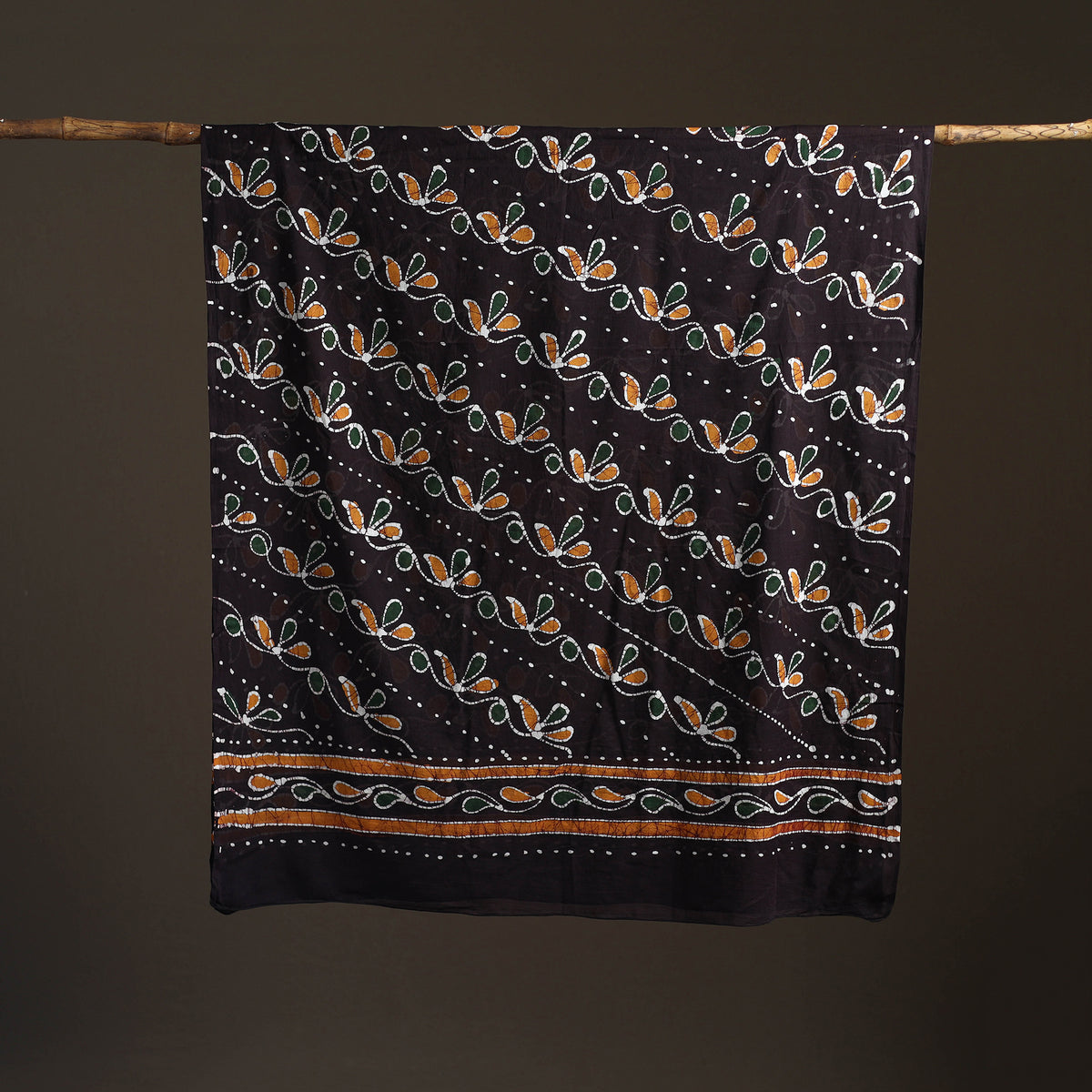 Black - hand batik print cotton dupatta 38 - handcrafted