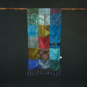 Pure Silk Reversible Patchwork Stole with Tassels 37