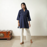 Iqra Navy Blue Flex Cotton Short Plain Kurta