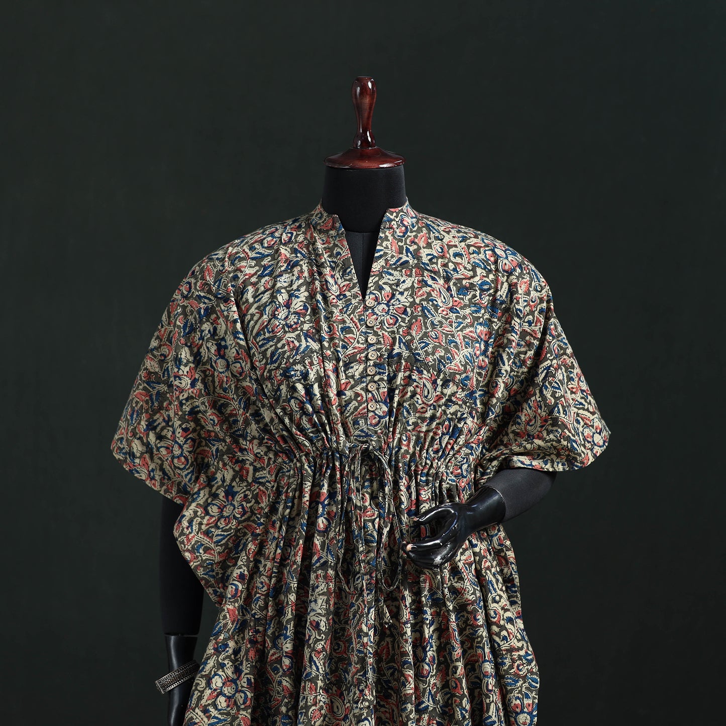 Multicolor - Kalamkari Hand Block Print Natural Dyed Cotton Kaftan (Medium) 11