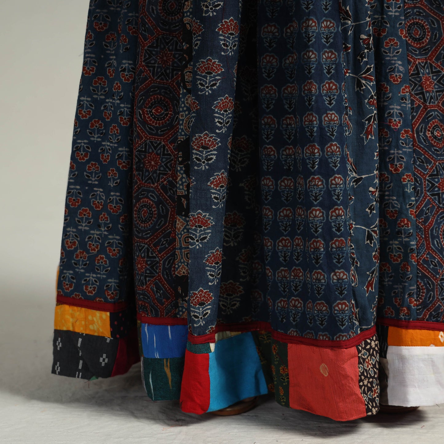 Multicolor - Kutch Block Printed 24 Kali Cotton Long Skirt 39