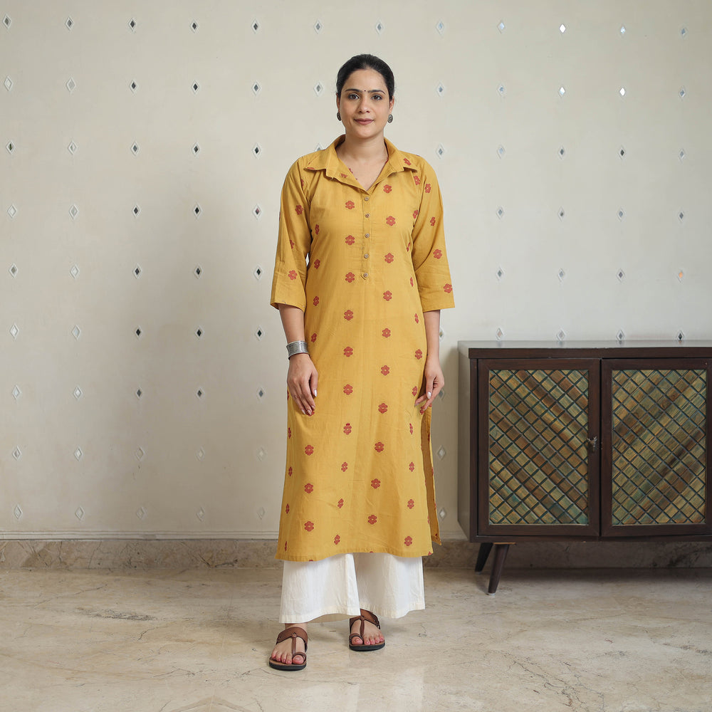 Yellow - Jacquard Cotton Straight Kurta 08