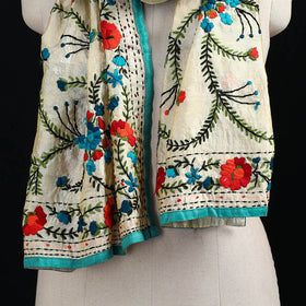 Beige - Ranihati Chanderi Silk Hand Embroidered Stole 130