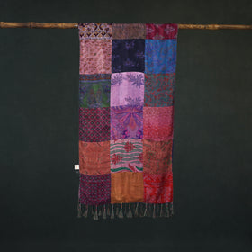 Pure Silk Reversible Patchwork Stole with Tassels 36