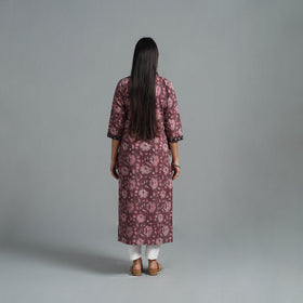 Buy Purple Block Printed Cotton Straight Bagru Kurta for Women