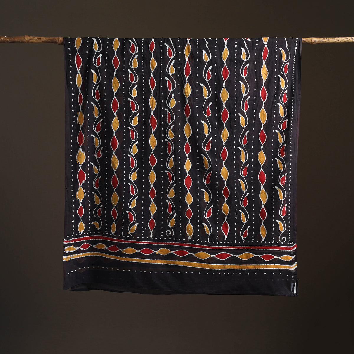 Black - Hand Batik Print Cotton Dupatta 36