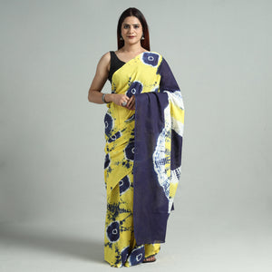 Yellow - Shibori Tie-Dye Cotton Saree with Blouse Piece 19