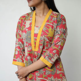 Pink - Printed Cotton Flared Kalamkari Kurta with Patchwork 02
