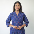 Blue - Mercerised Cotton Pochampally Ikat Kurta (Straight) 15