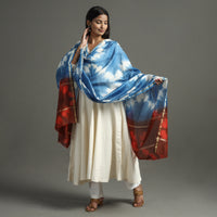 Blue - Shibori Tie-Dye Handloom Chanderi Silk Dupatta with Zari Border 43