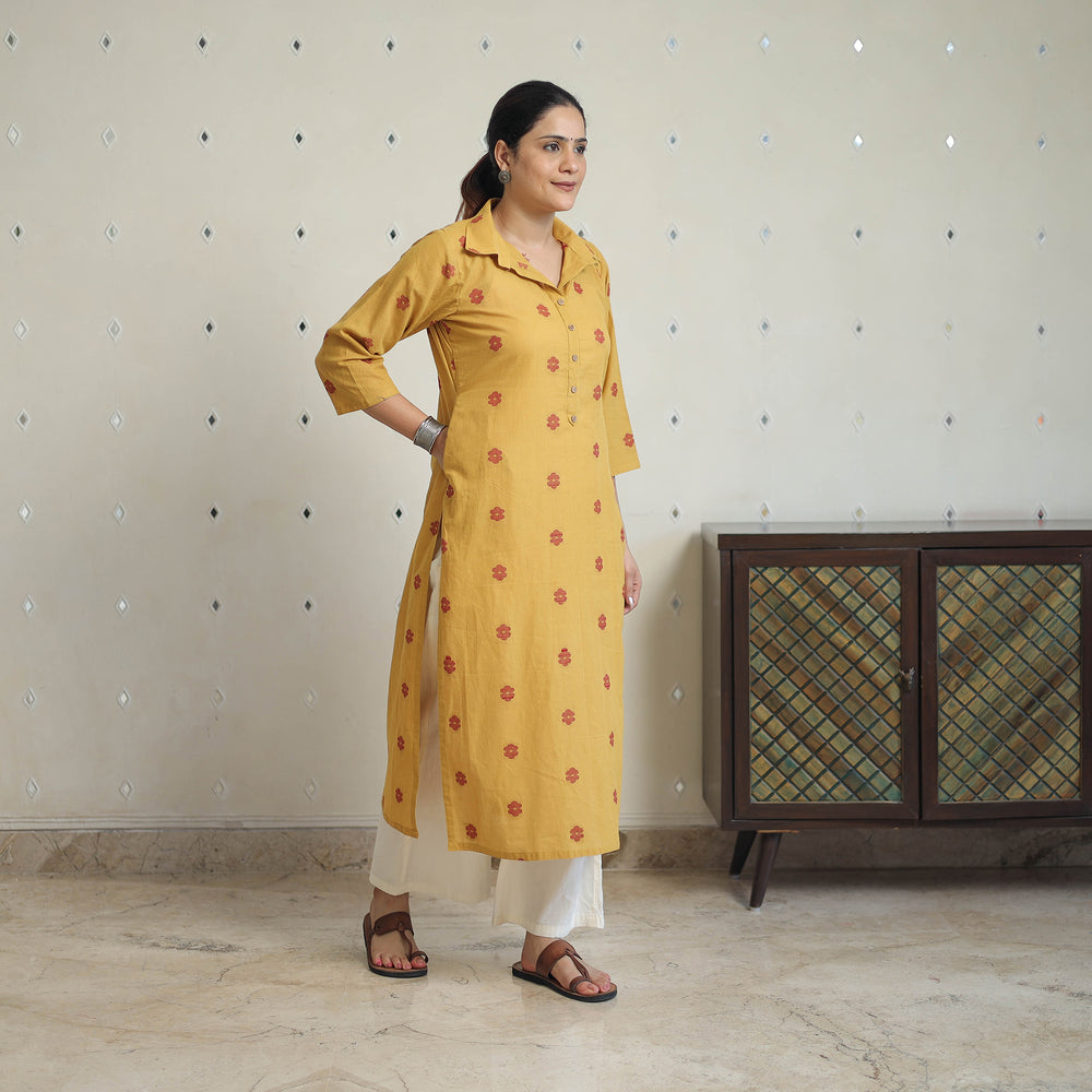 Yellow - Jacquard Cotton Straight Kurta 08