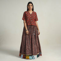 block printed long skirt