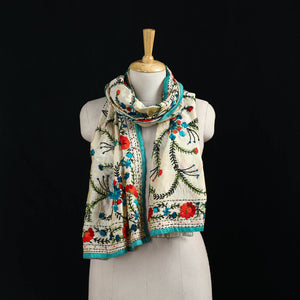 Beige - Ranihati Chanderi Silk Hand Embroidered Stole 130