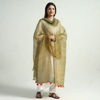 Green - Leheriya Tie-Dye Mothra Kota Doria Cotton Dupatta with Tassels 22