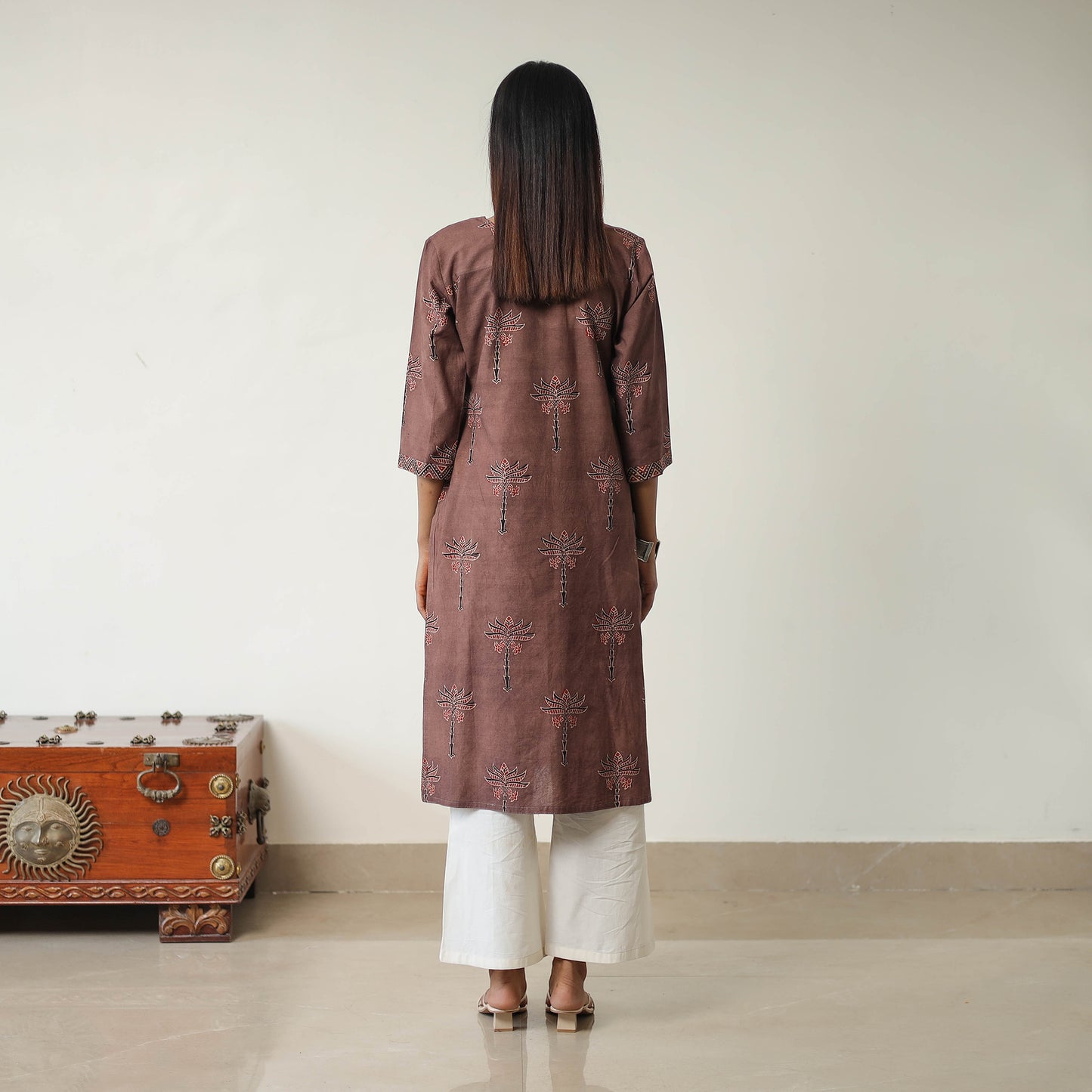 Brown - Block Printed Cotton Straight Ajrakh Kurta 12