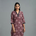 Buy Purple Block Printed Cotton Straight Bagru Kurta for Women