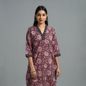 Buy Purple Block Printed Cotton Straight Bagru Kurta for Women