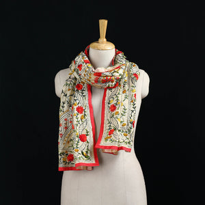 Beige - Ranihati Chanderi Silk Hand Embroidered Stole 131