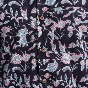Black Sanganeri Block Printed Cotton Men Full Sleeve Shirt