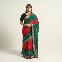 Red - Kutch Tie-Dye Cotton Bandhani Saree with Blouse Piece 58