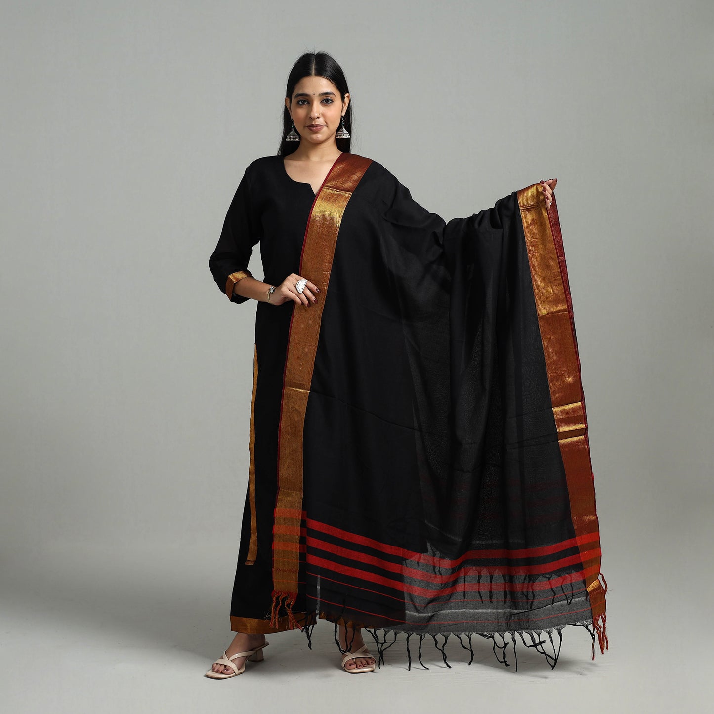  Cotton Black Dharwad Kurta Set with Palazzo & Dupatta