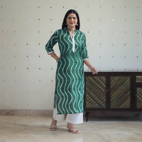  Green Tie & Dye Cotton Straight Shibori Kurta for Women
