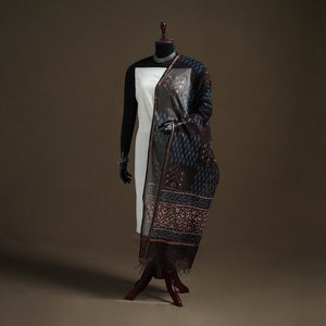 Brown - Pipad Hand Block Print Natural Dyed Kota Doria Cotton Dupatta 26