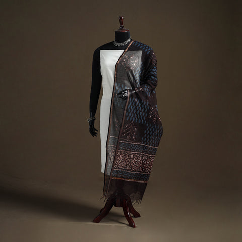 Brown - Pipad Hand Block Print Natural Dyed Kota Doria Cotton Dupatta 26