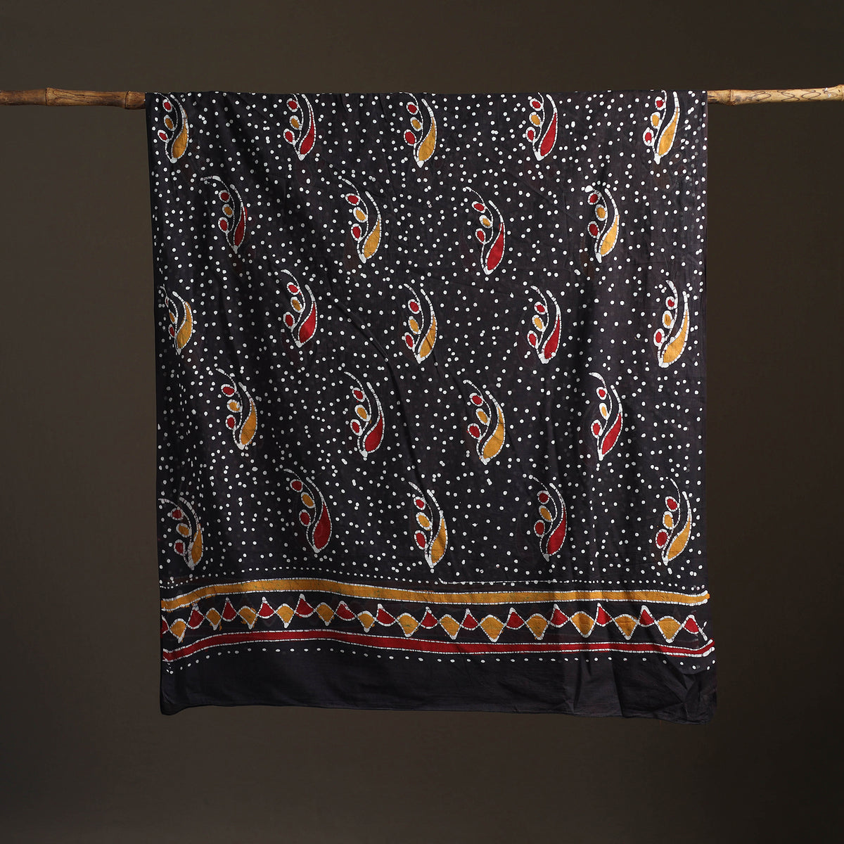 Black - Hand Batik Print Cotton Dupatta 33