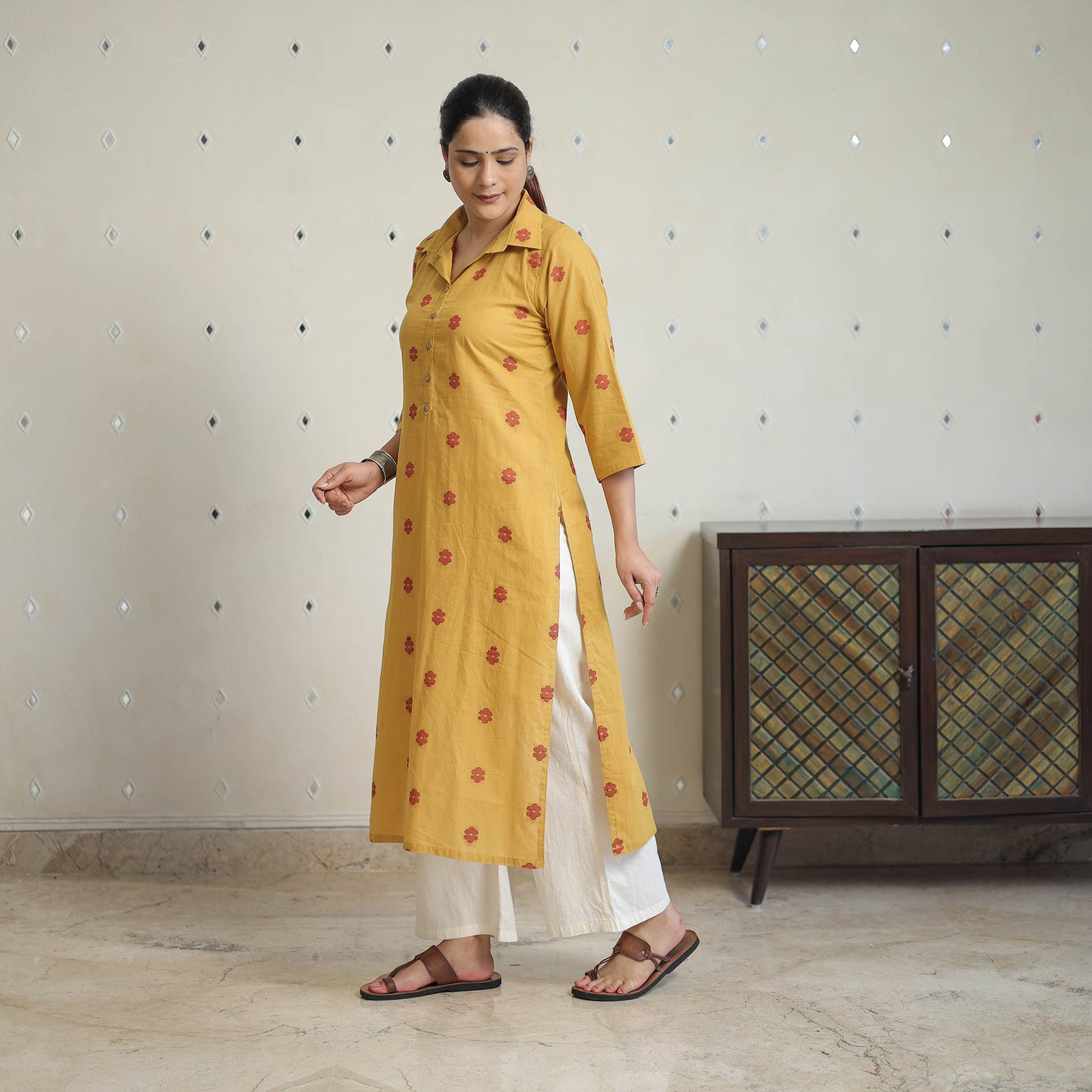 Yellow - Jacquard Cotton Straight Kurta 08