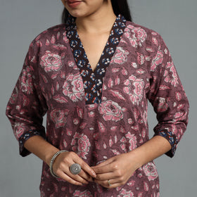 Buy Purple Block Printed Cotton Straight Bagru Kurta for Women