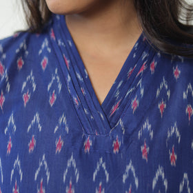 Blue - Mercerised Cotton Pochampally Ikat Kurta (Straight) 15