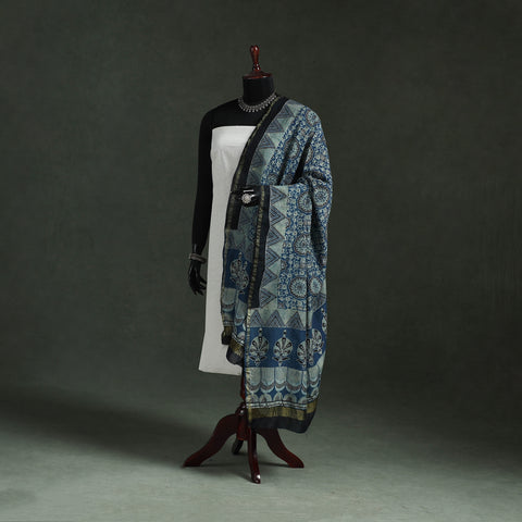 Chanderi Silk Kutch Hand Block Print Natural Dyed Handloom Ajrakh Dupatta 65
