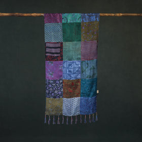 Pure Silk Reversible Patchwork Stole with Tassels 34