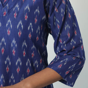 Blue - Mercerised Cotton Pochampally Ikat Kurta (Straight) 15