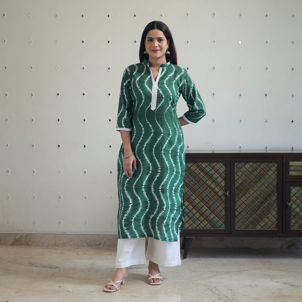 Green - Tie & Dye Cotton Straight Shibori Kurta 10