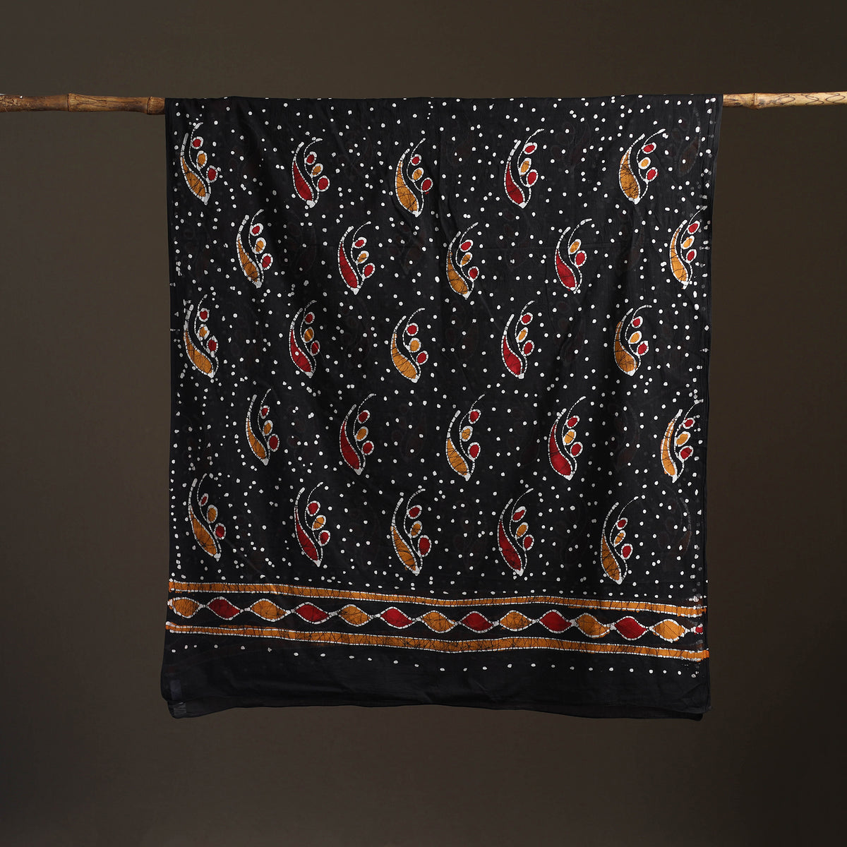 Black - hand batik print cotton dupatta 31 - handcrafted