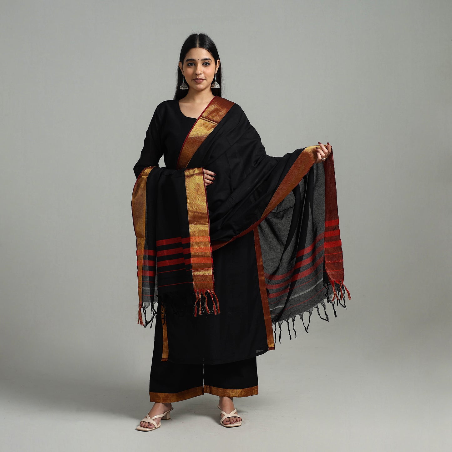  Cotton Black Dharwad Kurta Set with Palazzo & Dupatta