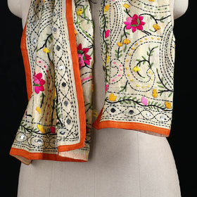 Beige - Ranihati Chanderi Silk Hand Embroidered Stole 134