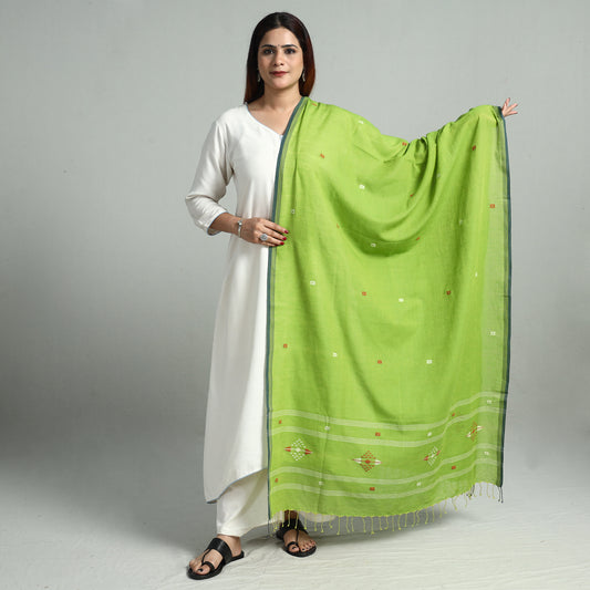 Green - Bengal Jamdani Buti Handloom Cotton Dupatta 30