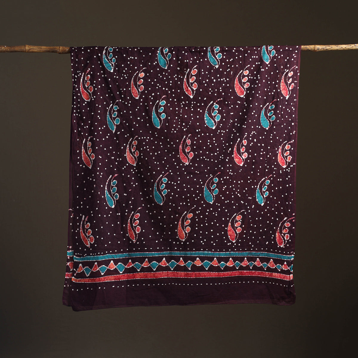 Brown - hand batik print cotton dupatta 22 - handcrafted