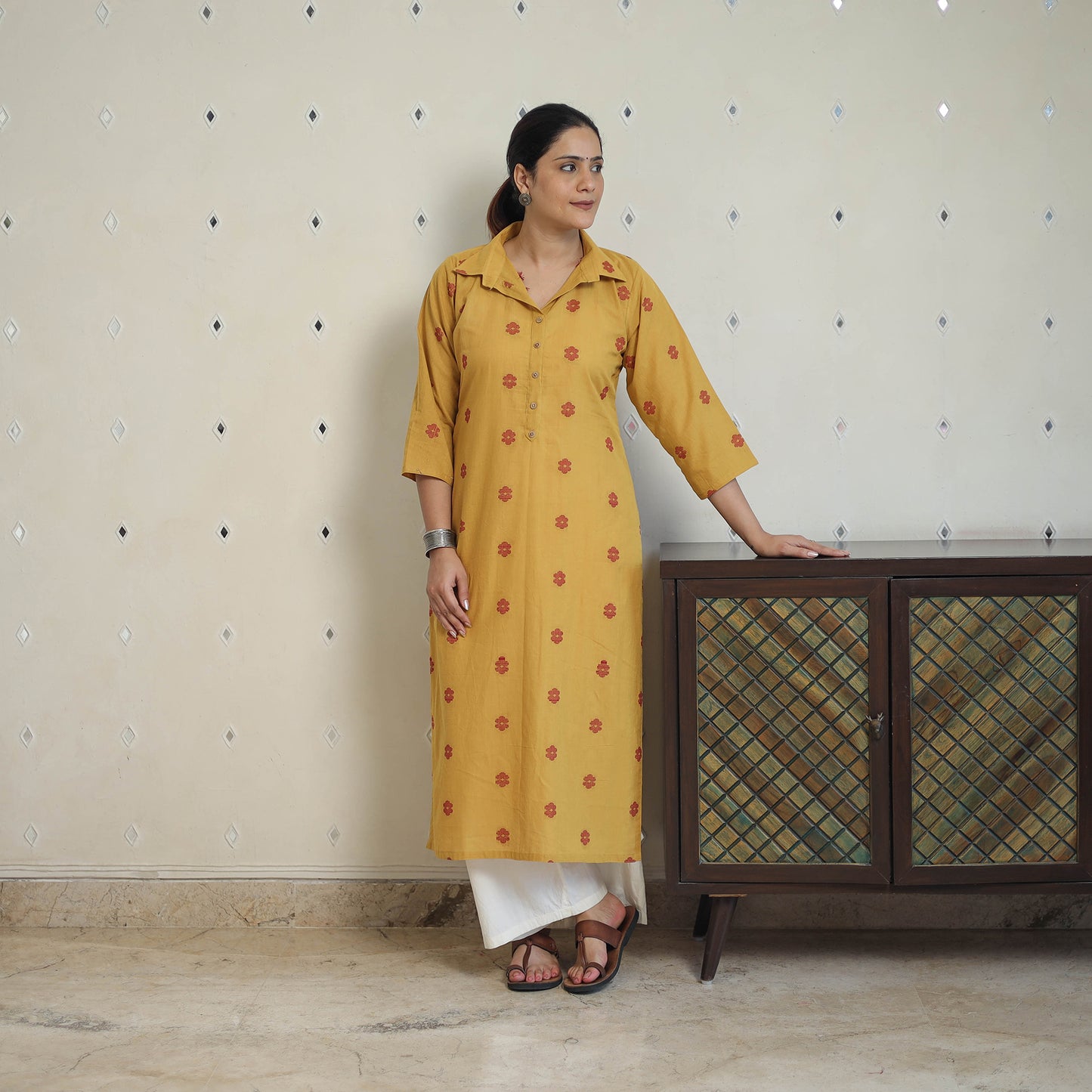 Yellow - Jacquard Cotton Straight Kurta 08